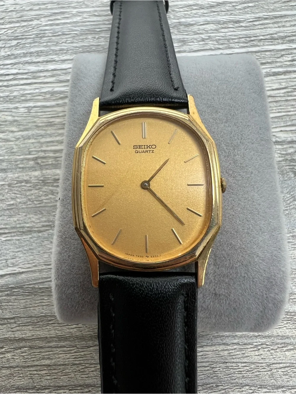 Seiko Gold Dial Men's Quartz Watch with Black Leather Strap